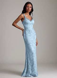 Azazie Corina Final Sale Sky Blue Mermaid Ruched Floral Burnout Dress image1