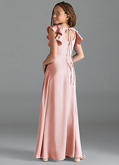 Azazie Bondi Junior Blushing Pink A-Line Side Slit Stretch Satin Dress image5