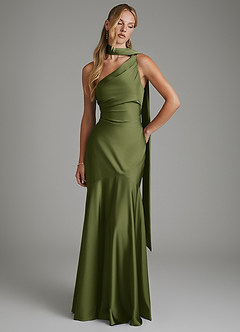 Azazie Amara Hemmaprövning av klänningar Klänning av Sjöjungfru i Stretch Satin One-shoulder Agave image3