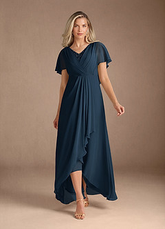 Azazie Eliza Final Sale Black A-Line V-Neck Pleated Chiffon Dress image1