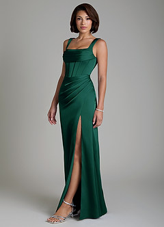 Azazie Amora Robes de demoiselle d'honneur Robe Sirène en Satin extensible Corset émeraude image6