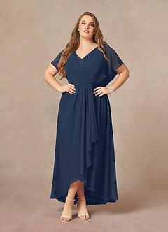 Azazie Eliza Mother of the Bride Dresses Dark Navy A-Line V-Neck Pleated Chiffon Dress image6