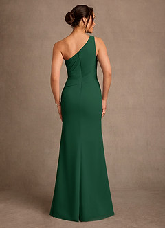 Azazie Floy Abiti per la Madre della Sposa Abito Tubino in Chiffon Monospalla Verde Scuro image3