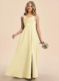 Azazie Gia Junior Robe Trapèze en Satin extensible Plissé Sorbet Citron image5