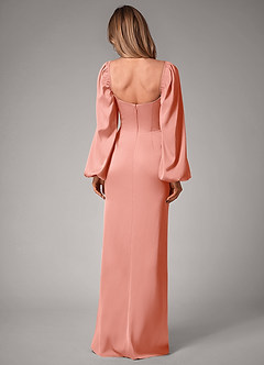Azazie Sonata Robes de demoiselle d'honneur Robe Fourreau Convertible en Satin extensible Manche longue Corail image2