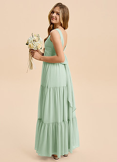 Azazie Devon Junior Vestido de Agave de Gasa de Corte en A con Volante image3