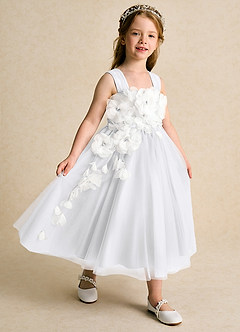 Azazie Dovey Flower Girl Dresses White Ball-Gown Bow Tulle Dress image6