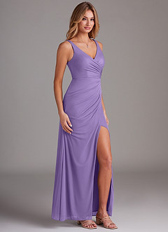 Azazie Leandra Bridesmaid Dresses Tahiti Mermaid V-Neck Pleated Mesh Dress image4