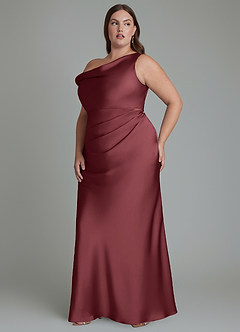 Azazie Emerson Bridesmaid Dresses Merlot Mermaid Off the Shoulder Stretch Satin Dress image11