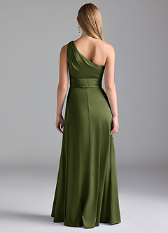 Azazie Dallas Bridesmaid Dresses Olive A-Line One Shoulder Stretch Satin Dress image2