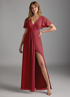 Azazie Zaniah Brautjungfernkleider A-Linie Chiffon Kleid Granatapfelrot image4