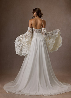 Azazie Rhya Hochzeitskleider A-Linie Schulterfrei Spitze Kleid Diamantweiß Champagner image2