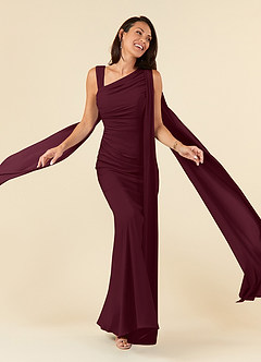 Azazie Franchesca Mère de la mariée Robes Robe Sirène en Mousseline extensible Plissée Cabernet image1