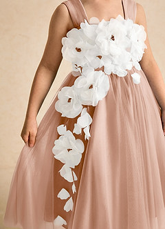 Azazie Dovey Abiti da Ragazza di Fiori Abito Principessa in Tulle Fiocco Champagne Rosa image7