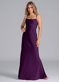 Azazie Seema Vestidos de damas de honor Vestido de Uva de Satén Elástico de Corte Sirena con Corsé image4