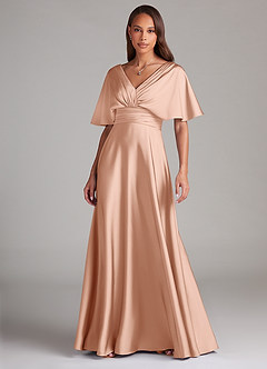Azazie Pamela Bridesmaid Dresses Rose Gold A-Line Pleated Stretch Satin Dress image1