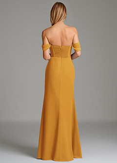 Azazie Riley Bridesmaid Dresses Butterscotch Sheath Off the Shoulder Chiffon Convertible Dress image3