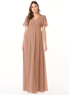 Azazie Verna Maternity Bridesmaid Dresses A-Line V-Neck Ruched Chiffon Floor-Length Dress image1