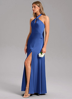 Azazie Tracie Bridesmaid Dresses Royal Blue A-Line Side Slit Stretch Satin Dress image6