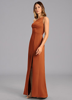 Azazie Phaedra Jurken voor bruidsmeisjes Jurk van Stretch Satijn met A-Lijn One-Shoulder Kaneel image5