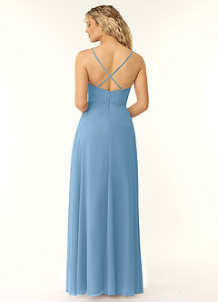Azazie Naeem Bridesmaid Dresses Steel Blue A-Line V-Neck Ruffle Chiffon Dress image2