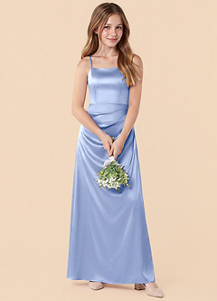 Azazie Renna Junior Ice A-Line Pleated Stretch Satin Dress image4
