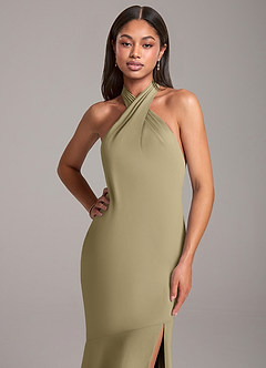 Azazie Lorena Bridesmaid Dresses Moss Green Mermaid Pleated Chiffon Dress image2