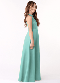 Azazie Laurel Junior Aqua A-Line Stretch Satin Dress image2