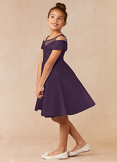 Azazie Shirin Flower Girl Dresses Plum A-Line Off the Shoulder Matte Satin Dress image2