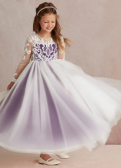 Azazie Elodie Flower Girl Dresses Ivory Grape Ball-Gown Lace Dress image2