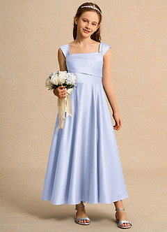 Azazie Bundle Girls Formal Flower Girl Dresses Lavender A-Line Pleated Matte Satin Dress image3