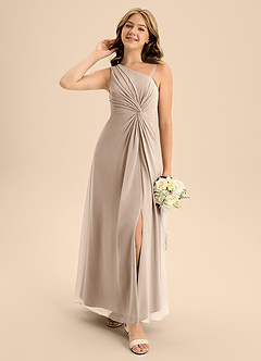 Azazie Brooke Junior Taupe A-Line Side Slit Chiffon Dress image3