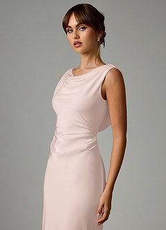 Azazie Kieryn Robes de demoiselle d'honneur Robe Sirène en Satin extensible Plissée Rose Pâle image6
