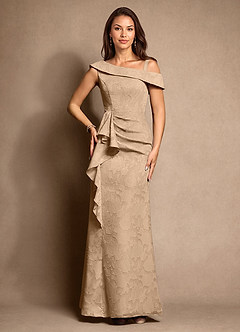 Azazie Hamptons vestidos de madre de la novia Vestido de Champán de Devorado Floral de Corte En A con Plisado image6