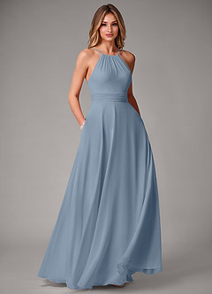 Azazie Amalia Brautjungfernkleider A-Linie Plissee Chiffon Kleid Staubblau image1
