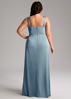 Azazie Denice Robes de demoiselle d'honneur Robe Fourreau en Satin extensible Plissée Bleu Poussiéreux image11