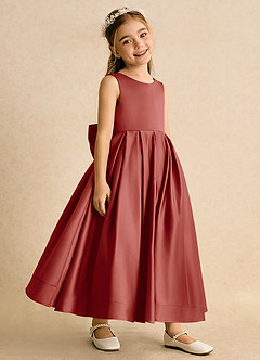 Azazie Cailee Flower Girl Dresses Terracotta Ball-Gown Pleated Matte Satin Dress image3