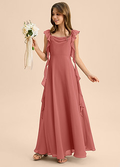 Azazie Carmin Junior Antique Rose A-Line Ruched Chiffon Dress image3