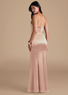 Azazie Yola Bridesmaid Dresses English Rose Sheath Pleated Metallic Satin Dress image4