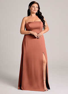 Azazie Wren Robes de demoiselle d'honneur Robe Trapèze Convertible en Satin extensible Sans bretelles Argile image10