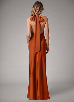 Azazie Velli Vestidos de damas de honor Vestido de Naranja Quemada de Satén Elástico de Corte Sirena image5