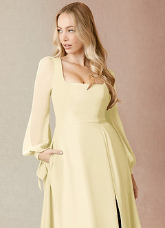 Azazie Leonia Robes de demoiselle d'honneur Robe Trapèze en Mousseline de soie Manche longue Sorbet Citron image6