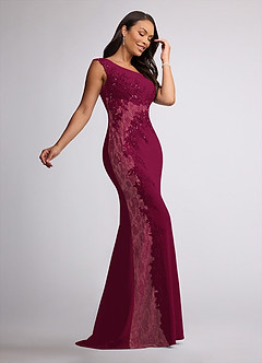 Azazie Juliane Mother of the Bride Dresses Burgundy Mermaid Sequins Lace Dress image2
