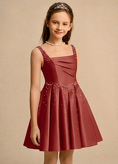 Azazie Jello Girls Formal Flower Girl Dresses Terracotta Ball-Gown Pleated Matte Satin Dress image3
