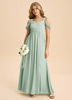 Azazie Lianne Junior Agave A-Line Off the Shoulder Chiffon Dress image5