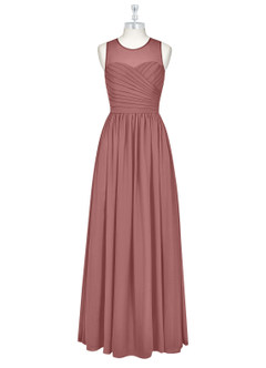 Azazie Nina Robes de demoiselle d'honneur Robe Trapèze en Mousseline de soie Plissée Rose Du Désert image6