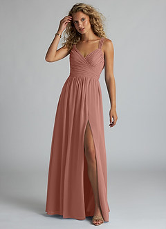 Azazie Aziza Bridesmaid Dresses Cedar Rose A-Line V-Neck Pleated Chiffon Dress image2
