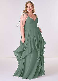 Barbie ♥ Azazie Bridesmaid Dresses Eucalyptus A-Line Bow Chiffon Dress image6