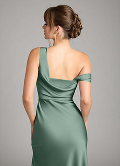 Azazie Madelyn Bridesmaid Dresses Eucalyptus Mermaid One Shoulder Stretch Satin Convertible Dress image7