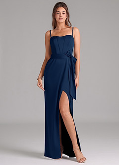 Azazie Jamie Bridesmaid Dresses Dark Navy A-Line Strapless Stretch Satin Convertible Dress image8